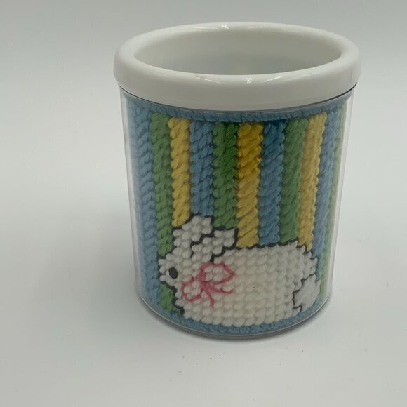 Vintage EMBROIDERED Easter Bunny Rabbit THERMO-SERV Coffee CUP/MUG - 1970's USA - Picture 2 of 7